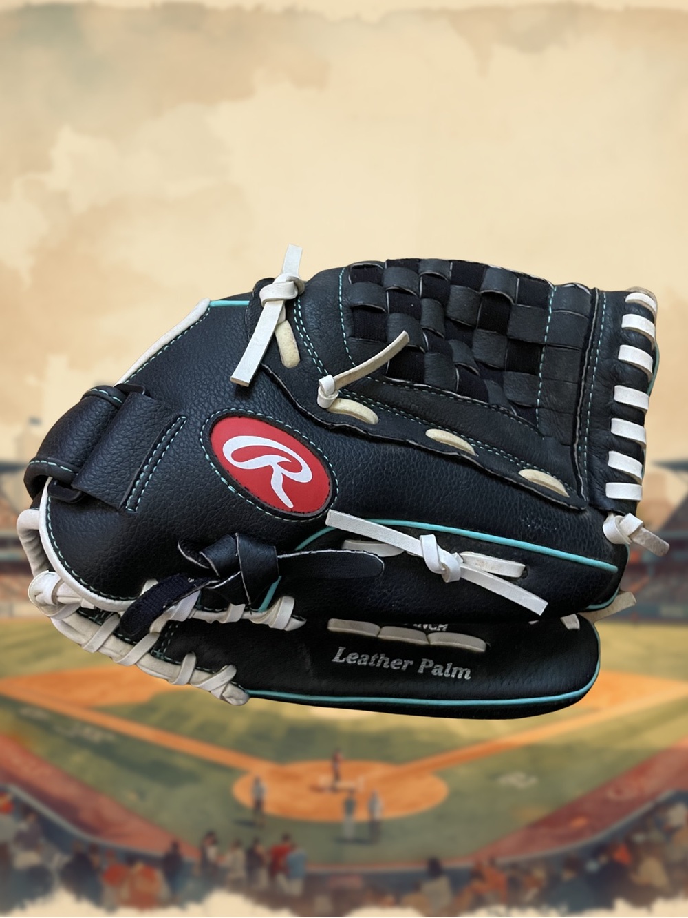 RAWLINGS Fastpitch Softball Glove Women's 11.5" Leather Palm WFP115MT Black Teal - Picture 3 of 8